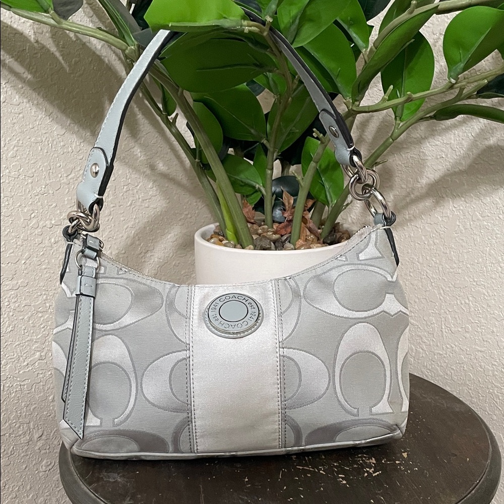 Coach Silver Signature Logo Hobo Bag